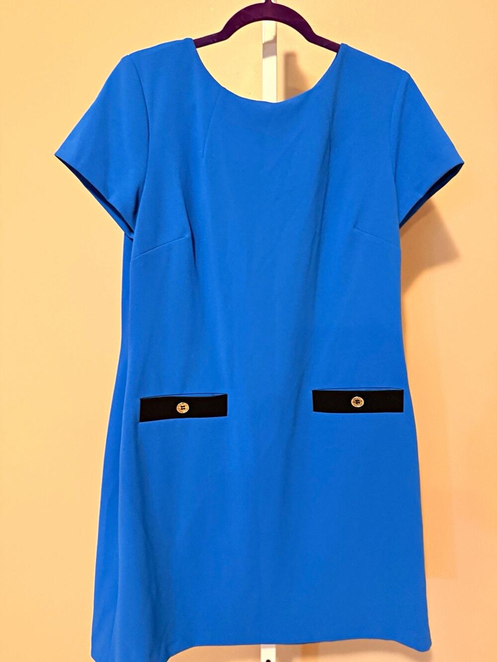 Tommy Hilfiger Blue Solid Shift Dress Knee Length Short Sleeve Size 12